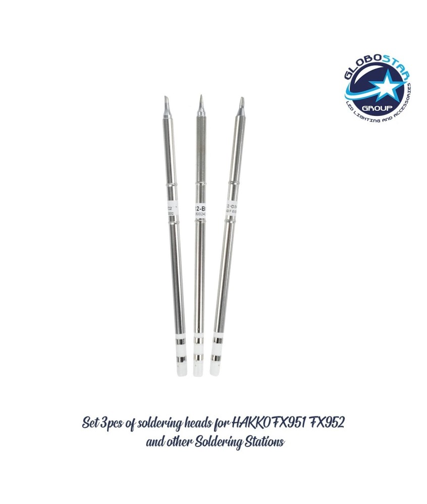 GloboStar® 79949 Drillpro T12 ΣΕΤ 3 Κεφαλών για Κολλητήρι - Σταθμού Συγκόλλησης Συμβατές με Μοντέλα HAKKO FX951 & FX952 και για Άλλα Μοντέλα